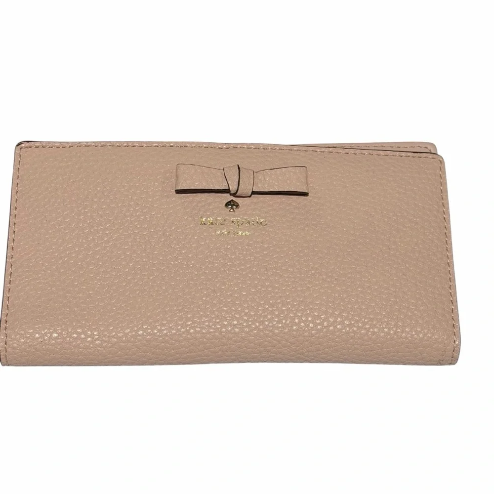 kate spade Pebbled Leather Bow Continental Wallet in Dusty Pink